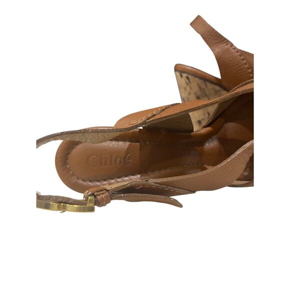 Chloe Brown Wedge Sandals with Cork Heel Renna Calf Leather CH16066 Sz 39 - Picture 5 of 8
